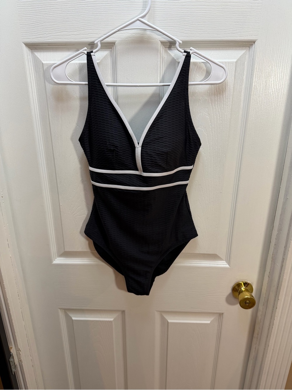 Black One-Piece Swimsuit with White Trim - Women's